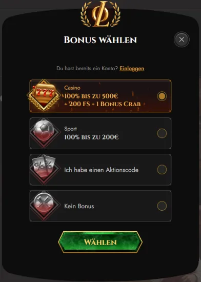 Legiano Casino Registrierung